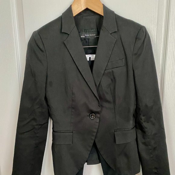 Zara Black Cotton Suit Set - Single Breasted Jacket and Trousers Size Small / 6 - Picture 12 of 13